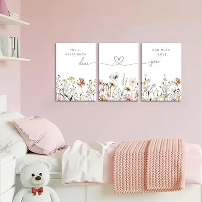 3Pcs Wildflower Nursery Canvas Wall Art Flower Botanical Sentence Poster Painting Picture Wall Decor Boho Girl Nurseries Print Artwork for Nursery Baby Room Living Room Bedroom Home Decoration16x24in