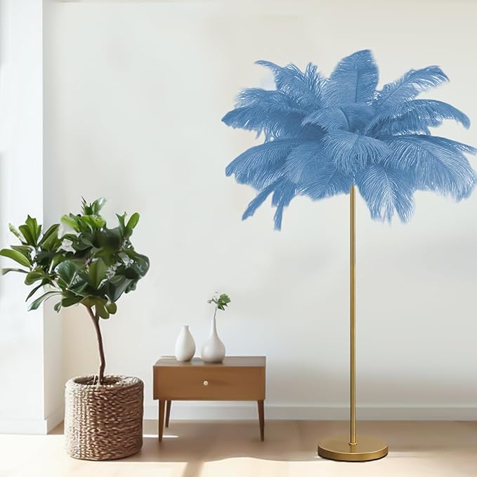 Feather Floor Lamp,Fluffy Ostrich Feather Floor Lamp for Bedroom,3 Color Temperatures Led Corner Modern Floor Lamps for Living Room Christmas Home Decor House Warming Gifts,63″ Height (Light Blue)