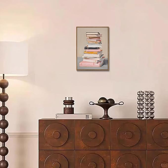 Djmwtb Framed Wall Art Vintage Pictures Wall Decor Books Paintings Canvas Art Minimalism Prints Artwork for Library Study Room Classroom