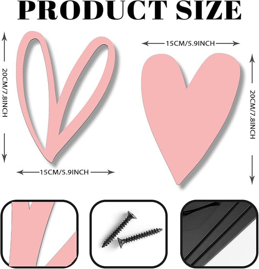 Vineland Metal Heart Wall Art Decor, Pink Minimalist Wall Sculptures for Living Room Bedroom Bathroom Kitchen Decorations, Housewarming Gifts, 5.9x7.8 Inches, Set of 2