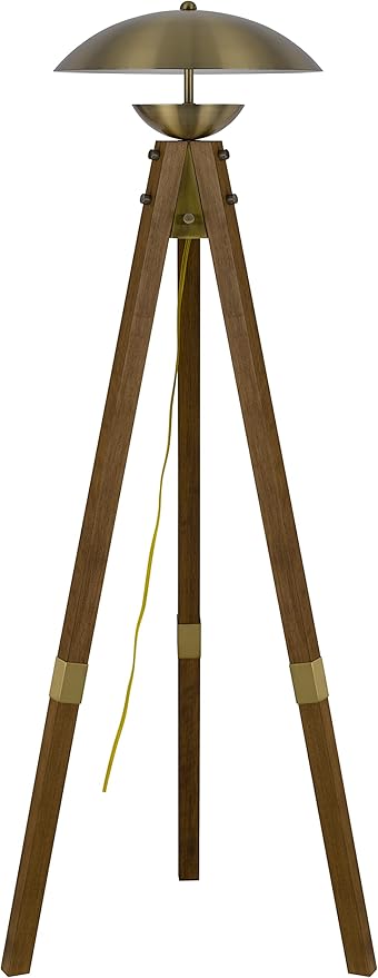 Cal Lighting BO-3801FL Lakeland 18W Intergrated LEDTripod Rubber Wood Floor Lamp with Half Domed Metal Shade