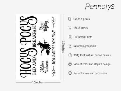 Pennclys Halloween Wall Art Prints Hocus Pocus Art Poster Halloween Canvas Pictures Wall Decor Vintage Farmhouse Artwork Painting for Bathroom Room Decoration 16x32 Inch (No Frame)