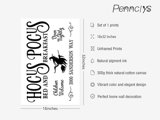 Pennclys Halloween Wall Art Prints Hocus Pocus Art Poster Halloween Canvas Pictures Wall Decor Vintage Farmhouse Artwork Painting for Bathroom Room Decoration 16x32 Inch (No Frame)