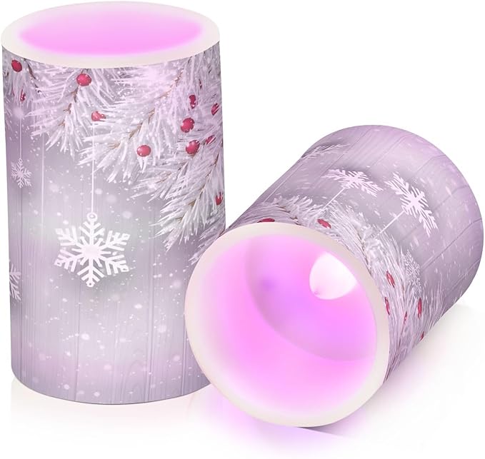 ALAZA Silver Christmas Tree Snowflake Flickering Flameless Candles Battery Operated with Remote Timer,Tea Light Candles LED Pillar Votive Candles Set of 2 for Outdoor Indoor Decorations
