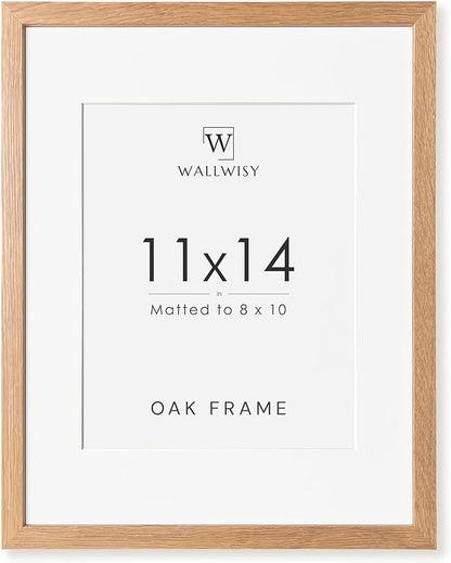 11x14 Picture Frame, Solid Oak 11x14 Photo Frame with Mat to 8x10, 14x11 Natural Oak Wood Frames for Wall, Set of 1