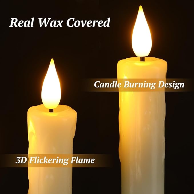 OCATO Flameless Candles with Remote: 8 Pack Battery Operated Window Candles 9.6" Real Wax LED Flickering Flameless Taper Candles 3D Wick Lights Halloween Christmas Wedding Decorations Cream