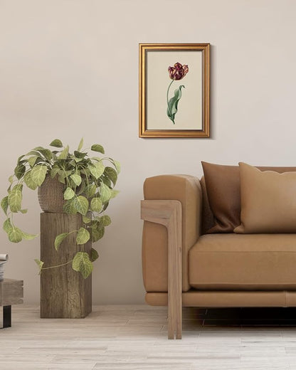 Bzstyleart Vintage Wall Art Decor for Living Room, Gold Framed Flower Wall Art Office, Canvas Vintage Artwork, Canvas Painting Picture Print Bedroom for Mom, 12 x 16 Inch Red Tulip