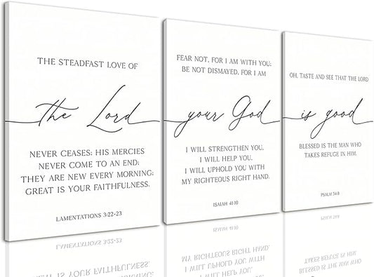 AOYUSMO 3 Piece Scripture Christian Canvas Wall Art Bible Verse Jesus Wall Art Bible Quotes Church Decor Lamentations Isaiah Psalm Art Prints for Living Room Bedroom Office 16"x24"