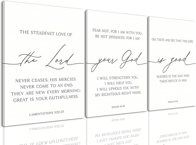 AOYUSMO 3 Piece Scripture Christian Canvas Wall Art Bible Verse Jesus Wall Art Bible Quotes Church Decor Lamentations Isaiah Psalm Art Prints for Living Room Bedroom Office 12"x16"