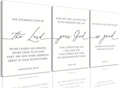 AOYUSMO 3 Piece Scripture Christian Canvas Wall Art Bible Verse Jesus Wall Art Bible Quotes Church Decor Lamentations Isaiah Psalm Art Prints for Living Room Bedroom Office 12"x16"