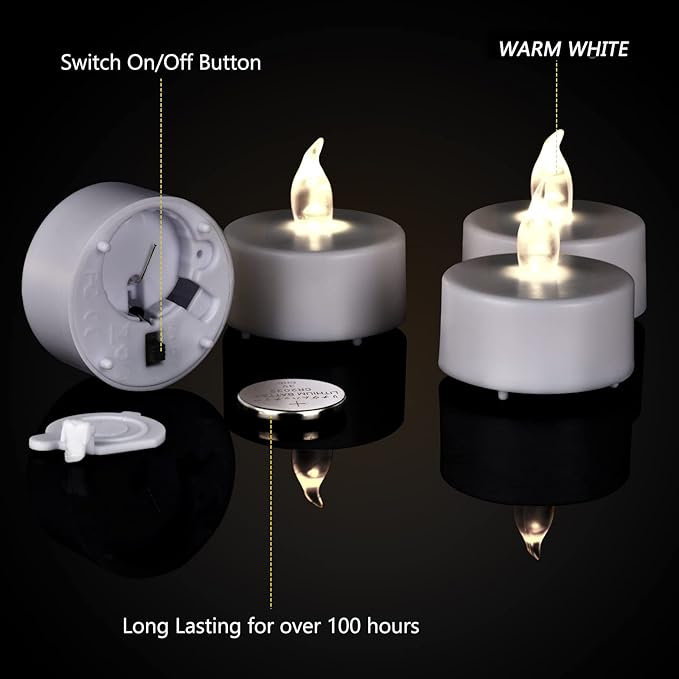 Battery Operated Flameless Tea Lights, Led Flickering Electric Votive Candle 200 Pack Realistic and Bright for Seasonal, Festive Celebrations and Holiday Gifts Warm White Lamp Long Lasting