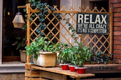 Metal Tin Sign Vintage Relax We're All Crazy It's Not Competition for Home Living Room Bedroom Office Hotel Cafe and Pub Wall Decor 12x8 Inches