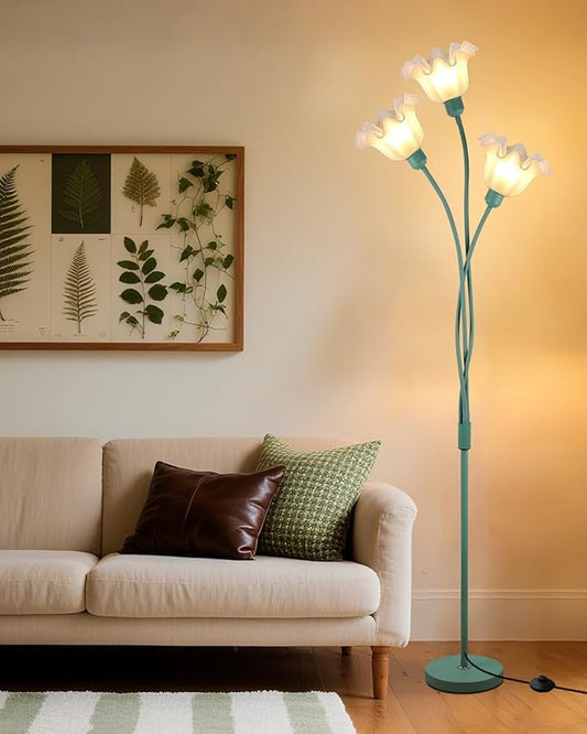 Lightdot Vintage Flower Floor Lamp for Living Room Modern Standing Lamp with DIY Flexible Branch Pole Green Cute Floral Floor Lamps with 5Lbs Heavy Base for Girls' Bedroom/Sofa/Corner(Bulbs Included)
