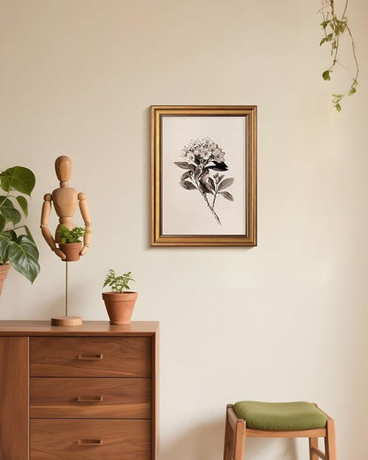 Bzstyleart Vintage Wall Art Decor, Canvas Framed Flower Wall Art, Sketch Painting Picture Vintage Home Decor Aesthetic for Living Room, Bathroom Pictures, Pennsylvania Mountain Laurel, 12L x 16W