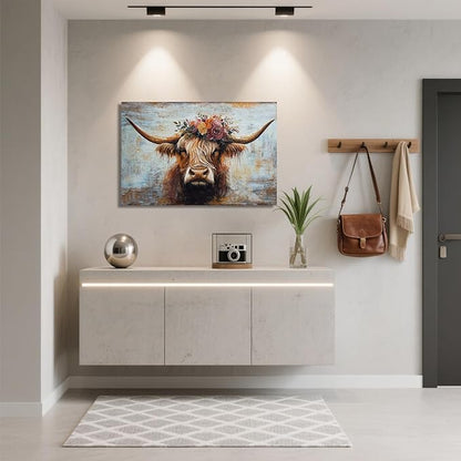 Canvas Wall Art Decor Modern Wall Art Picutures for Living Room Artwork for Wall Decor Vintage Wall Art Decor Highland Cow Wall Art Prints Artwork for Walls Home Bedroom Office Decorations 32" X 48"