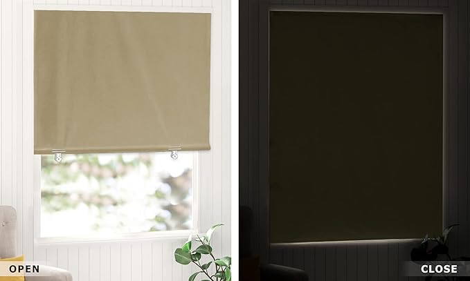 LazBlinds 100% Blackout Door Curtain, No Tools No Drill Cordless Blinds for Windows, Thermal Insulated UV Protection Privacy Window Curtains for French Door Front Door(26''W x 68''H, Beige, 1 Panel)
