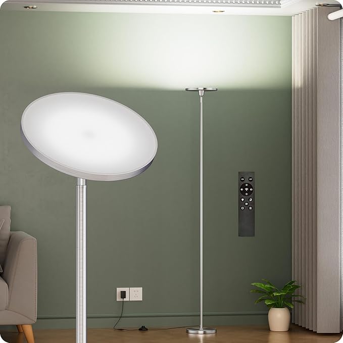 Dimmable Floor Lamp with Remote，Floor Lamps for Living Room Bedroom Office，Adjustable Brightness (10%-100%)and Color Temperature (3000k- 6000k )，Standing Lamp Tall Lamp with Foot Switch (nickel)