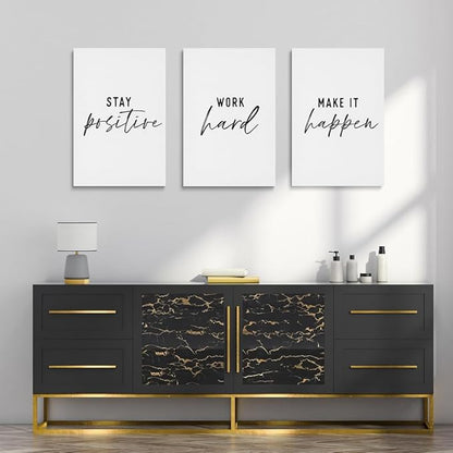 GUBIYU Black and White Inspirational Wall Art Stay Positive Work Hard Make it Happen Wall Art Set of 3,Inspirational Prints,Work Hard Sign for Office Decor, Dorm Decor Positive Gifts for Mens 16"x24"