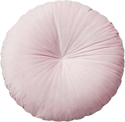 HLOVME Round Pillow Cushion for Couch Velvet Decorative Small Throw Pillow Solid Color for Living Room Bed Floor 15.7”, Light Pink