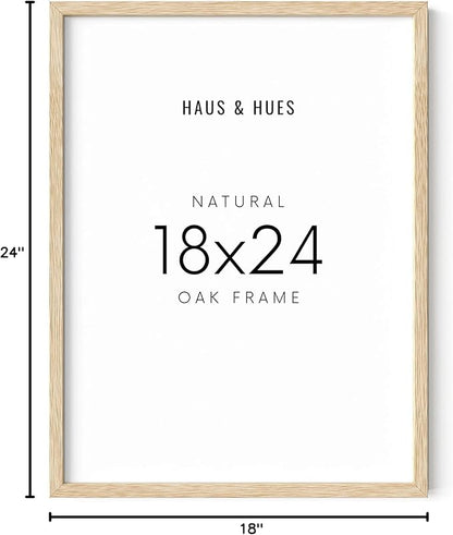 HAUS AND HUES Beige Oak Wood 18x24 Picture Frame - Modern Wood Wall Art Display - Lightweight 18x24 Frame for Art Prints, Photos, Posters - Ready-to-Hang Vertically & Horizontally (Set of 1)