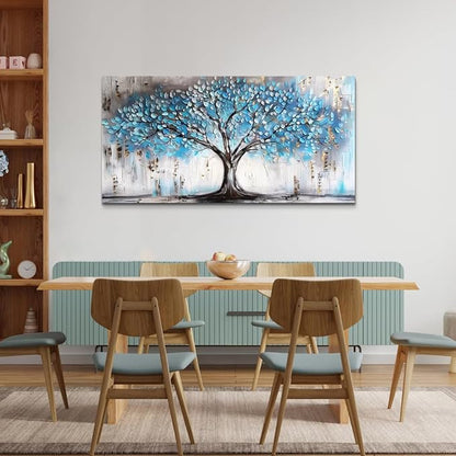 Wapluam Wall Art For Living Room Farmhouse Large Decoration For Bedroom Office Pictures Artwork Wall Decor Tree Abstract Canvas prints Wall Paintings Blue Modern Poster Home Decorations 24"X48"