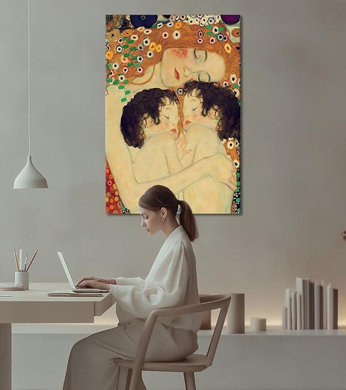 Yatsen Bridge Mother Canvas Wall Art for Living Room Gustav Klimt Style Art Print Home Decoration Stretched and Framed Ready to Hang 28x44 inch