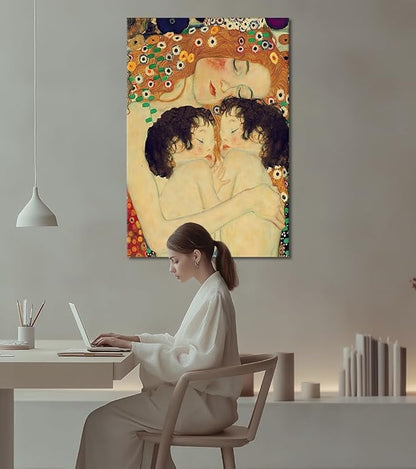 Yatsen Bridge Mother Canvas Wall Art for Living Room Gustav Klimt Style Art Print Home Decoration Stretched and Framed Ready to Hang 28x44 inch