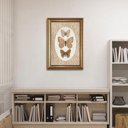 WZGZXU Vintage Gold Framed Wall Art Butterfly Pictures Wall Decor Moth Taxidermy Canvas Art Bathroom Shelf Paintings Print Antique Farmhouse Artwork For Living Room Bedroom