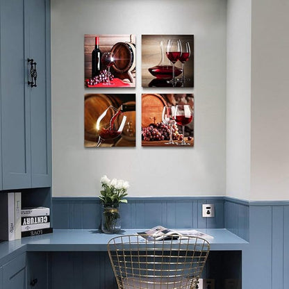 Lapremoly Canvas Wall Art For Kitchen Dining Room Wall Decor Print Artwork Wine Glass Wall Painting Modern Still Life Frame Wall Pictures Bar Restaurant Vintage Home Decor Ready to Hang 4 Piece Set