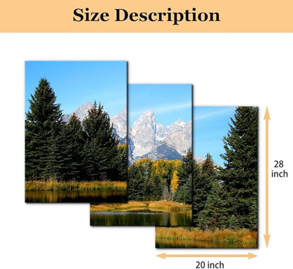 Pacimo 3 Pieces Canvas Art Wall Decor Grand Teton National Park Pictures Natural Landscape Painting Pond Prints on Canvas Modern Artwork Stretched and Framed Ready to Hang - 20"x28"x3 Panels