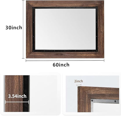 YOSHOOT Rustic Wooden Framed Wall Mirror, Natural Wood and Iron Bathroom Vanity Mirror for Farmhouse Decor, Vertical or Horizontal Hanging, 60" x 30", Brown