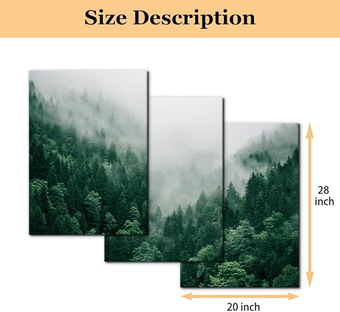 Pacimo Canvas Print Wall Art Set Talking with the Fog Aerial View of Pine Trees in Mist Realism Pictures Print on Canvas Rustic Scenic Modern Artwork Stretch Framed Ready to Hang - 20"x28"x3 Panel