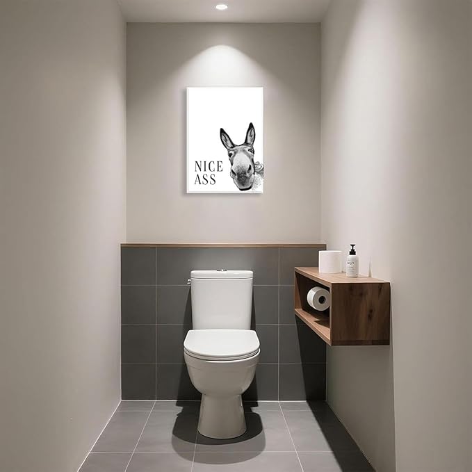 Funny Donkey Posters, Nice Ass Pictures, Funny Animal Paintings Artwork, Bathroom Black And White Paintings Wall Art, Toilet Black & White Wall Art Wall Decor, Art Prints For Bathroom Toilet 12x16 Inches. Unframed