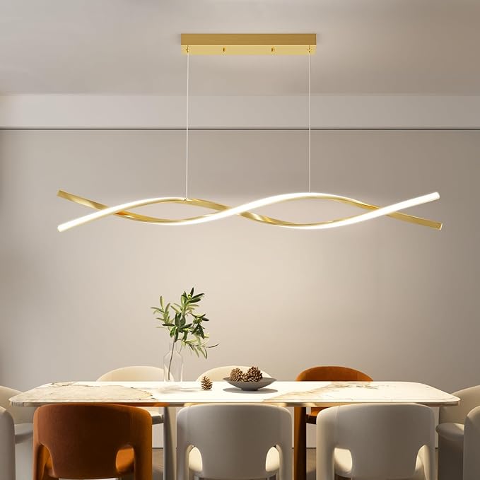 Modern LED Ceiling Pendant Light, 39IN Gold Modern Chandelier with Remote Control 3000k-6500K Adjustable Color Temperature, Aluminum Island Lighting Lamp for Dining Room, Living Room, Island