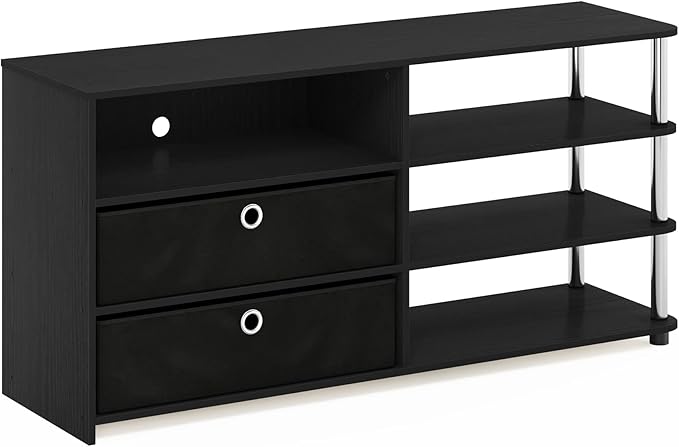 Furinno Jaya Simple Design Stand for TV up to 55-Inch with Bins, Americano/Chrome/Black