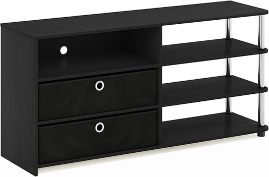 Furinno Jaya Simple Design Stand for TV up to 55-Inch with Bins, Americano/Chrome/Black