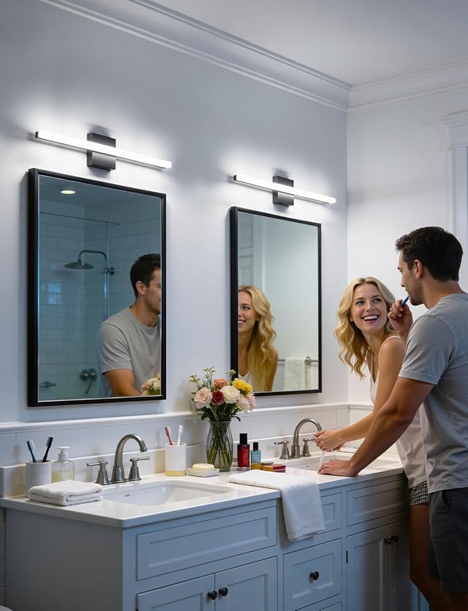 Combuh Led Vanity Lights Over Mirror Soft Shadow Free Black Bathroom Lamp for Wall,14W 24 Inch Long Restroom Lighting Bars Cool White 6000K Lámparas Luces para Baños Sobre Espejo Modernas 2 Pack