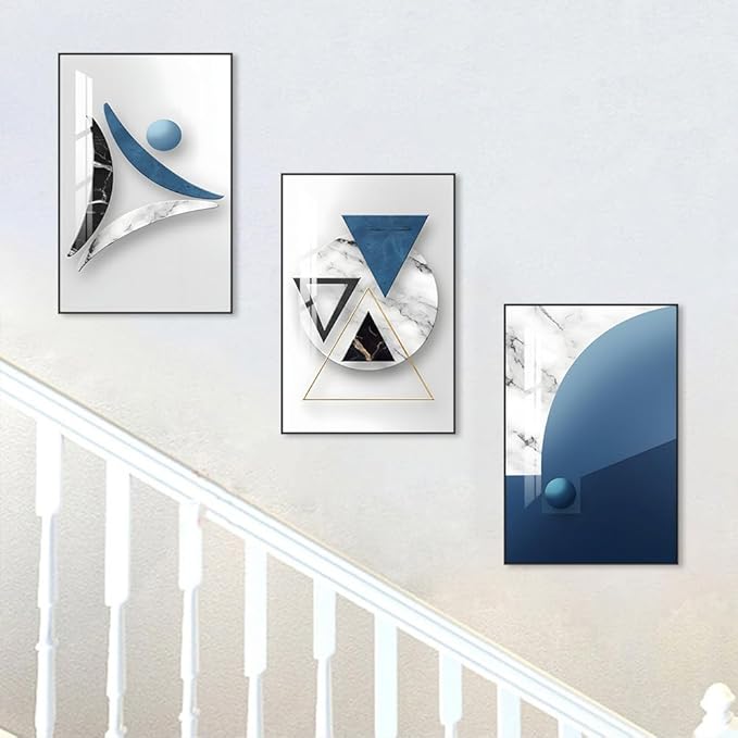 SUCSACEK Decorative Wall Art Prints 3 Panels Abstract Painting for Living Room, Bedroom, Dining Room, Kitchen, Bathroom, Office, Home Decor (Blue)