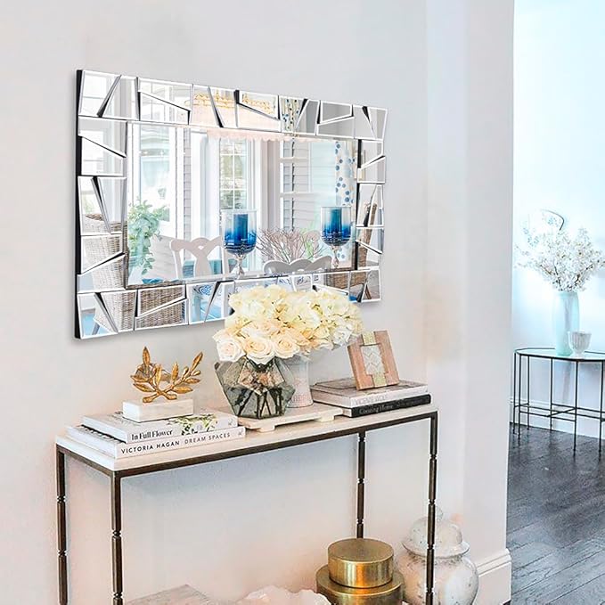Chende Large Wall Mirrr with 3D Glass Frame, Modern Living Room Mirror for Home Decor, 40''x28'' Rectangle Decorative Mirror for Fireplace, Entryway, Dining Room