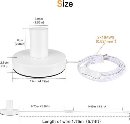 Helunsi Industrial Table Lamp Base - E26/E27 Edison Light Bulb Stand, Exposed Bulb, Simple Metal, 5.8ft Cord Switch Plug, White