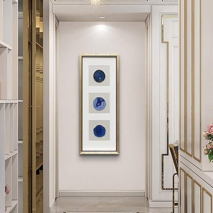 ARTECORS Handmade 15.7"x15.7" Gold Edge Natural Agate Wall Art with Shadow Box Frame Front Glass for Living Room Bedroom Home Decoration (Trio Blue)