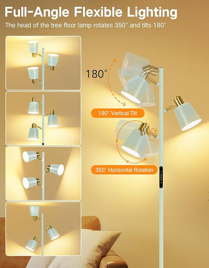OUTON Tree Floor Lamp, LED Dimmable Floor Lamp with Remote and Touch Slide Control, 4 Color Temperatures, 3 Rotatable Lights, Modern Standing Lamp for Living Room Bedroom Office, Bulbs Included,Teal