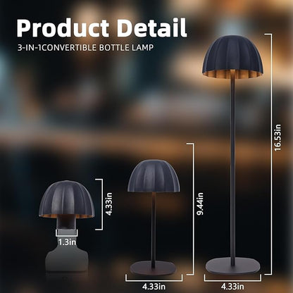Modern 2-in-1 Table Lamp & Bottle Lamp, Pleated Metal Shade Touch Control Lamp | Adjustable Height, Warm Light & RGB, Stepless Dimming, Anti-Tip Design,Umbrella,Black