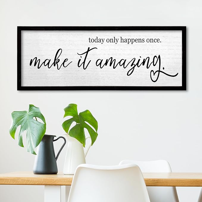 TQianJiang Inspirational Wall Decor Today Only Happens Once Make It Amazing Sign 24"×10" Farmhouse Positive Motivational Quote Wall Art Large for Home Office Living Room Wood Framed Hanging (Black)