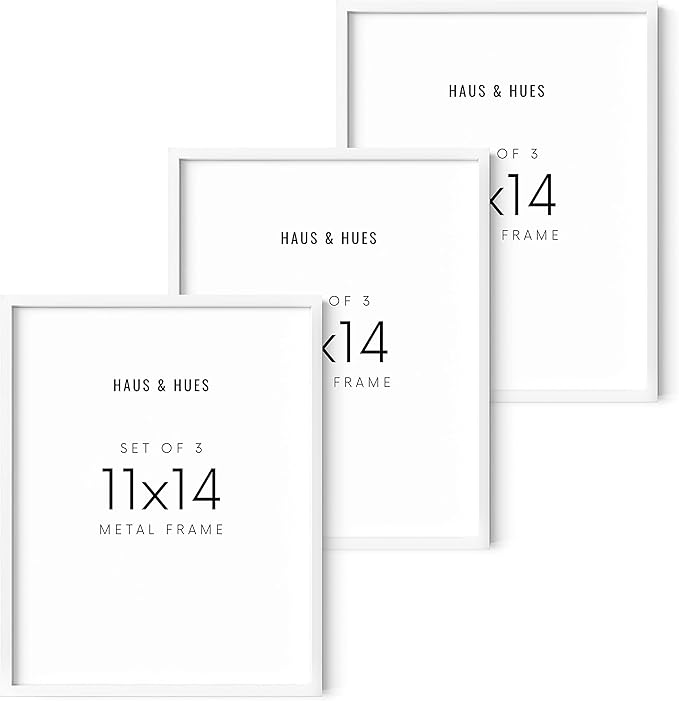 HAUS AND HUES 11x14 White Aluminum Frame Set of 3 - Modern Gallery Pack, Wall Display (White Aluminum Frames)