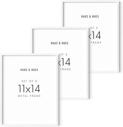 HAUS AND HUES 11x14 White Aluminum Frame Set of 3 - Modern Gallery Pack, Wall Display (White Aluminum Frames)