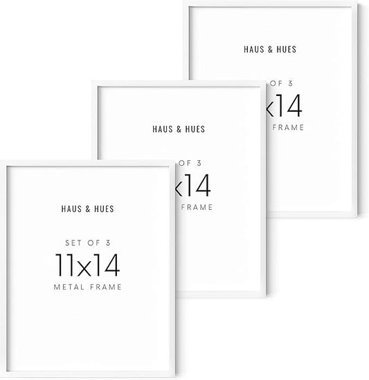 HAUS AND HUES 11x14 White Aluminum Frame Set of 3 - Modern Gallery Pack, Wall Display (White Aluminum Frames)