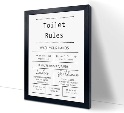 YongArt Toilet Rules Quotes Bathroom Sign - Funny Decor Signs, Funny Bathroom Wall Art, Toilet Art, Guest Wall Decor
