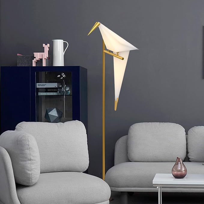 63" Bird Floor Lamp, Modern Gold Origami Bird Lamp Swinging Crane Pendant Light for Bedroom Dining Living Room