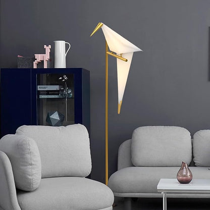 63" Bird Floor Lamp, Modern Gold Origami Bird Lamp Swinging Crane Pendant Light for Bedroom Dining Living Room